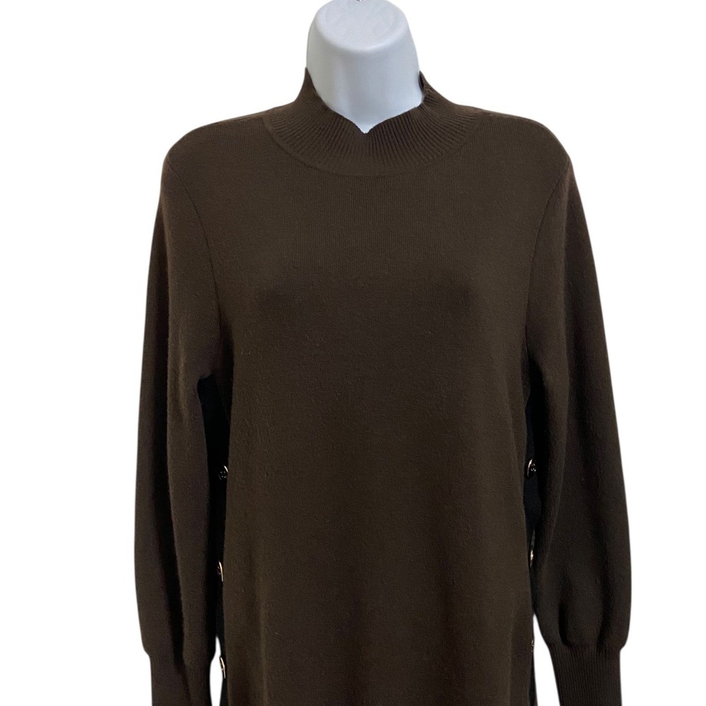 Chicos Brown Cashmere Blend Mock Neck Side Button Sweater Dress Size 1 Medium - Picture 7 of 10